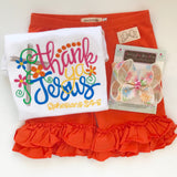 Thank Ya Jesus Shirt or Bodysuit for girls -- Easter cross bodysuit or shirt -- yellow, hot pink, blue, orange - Darling Little Bow Shop