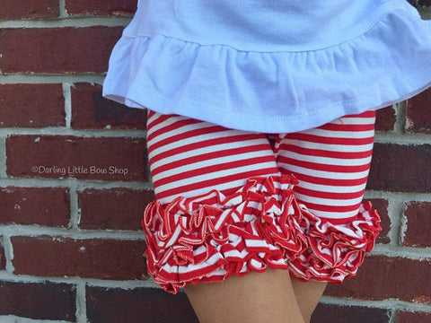 Red and White Ruffle Shorts,  Striped Ruffle Shorts - Darling Little Bow Shop