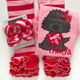 Valentine hairbow, red and pink striped hairbow, double stacked bow with polka dot center - Darling Little Bow Shop