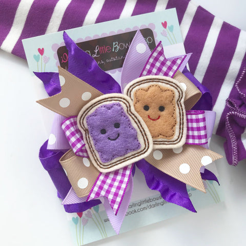 Peanut Butter Jelly hairbow -- We go Together Like PB and Jelly - Darling Little Bow Shop