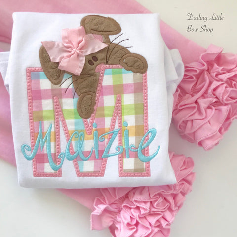 Chocolate Bunny Shirt or Bodysuit for girls -- Easter Bunny bodysuit or shirt pastel aqua, pink, mint - Darling Little Bow Shop