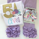 Unicorn Face Birthday Shirt or bodysuit for girls in gold and pink pastel colors - Darling Little Bow Shop
