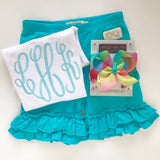 Turquoise Ruffle Shorties, Bahama Blue Ruffle Shorts - knit ruffle shorties sizes 6m to girls 10 - Darling Little Bow Shop