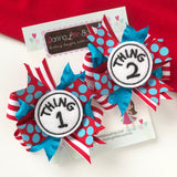 School Bows -- I love to Read bows, twin hairbows, red and turquoise - Darling Little Bow Shop