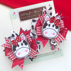 Cow Bows, cow hairbows, Pigtail Bow Set for cow lovers