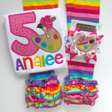 Paint Palette shirt for girls -- Artsy Party -- beautiful rainbow paint palette, hot pink, turquoise, bright green, purple - Darling Little Bow Shop