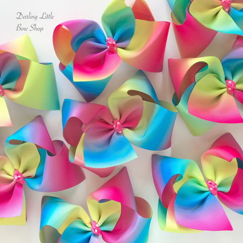 Rainbow Bow, rainbow hairbow in ombre rainbow colors choose 4-5" or 6-7" - Darling Little Bow Shop