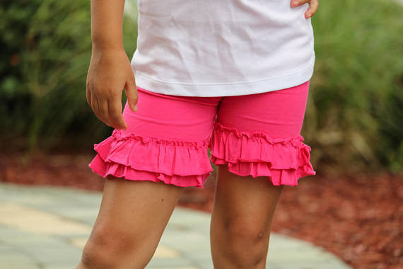 Hot Pink Ruffle Shorties, Hot Pink Ruffle Shorts - knit ruffle shorties  sizes 6m to girls 10
