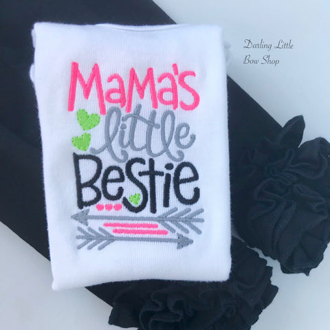 Mama's Little Bestie Mother's Day shirt or bodysuit for girls -- sweet top in neon pink, lime green and black - Darling Little Bow Shop