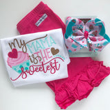 My Mama is the Sweetest Mother's Day shirt or bodysuit for girls -- cupcake theme in pink and aqua - Darling Little Bow Shop