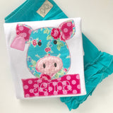 Floral Pig shirt or bodysuit for girls in bright pink and aqua blue - Darling Little Bow Shop