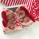 Crawfish Bow, Crawfish hairbow in red and burlap look ribbon  - choose 4-5" or 6" - Darling Little Bow Shop