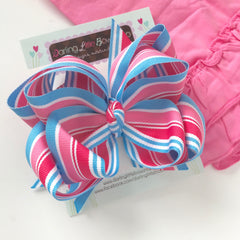 Pink and Blue big sister hairbow -- double stacked hairbow in pink and blue ribbon