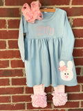 Easter Bunny Dress - blue long sleeve dress in infant and girls sizes - Darling Little Bow Shop