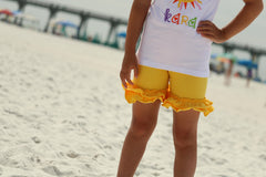 Daffodil Yellow Ruffle Shorties, Girls Yellow Ruffle Shorts