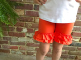 Orange Crush Ruffle Shorties, Orange Ruffle Shorts - knit ruffle shorties sizes 6m to girls 10 - Free Shipping - Darling Little Bow Shop