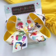 Tutti Fruitti bow - Toucan bow - Pineapple bow - Tropical hairbow - 4-5" bow