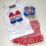 Bomb Pop bow, Popsicle Bow in sparkly red, white and blue - Darling Little Bow Shop