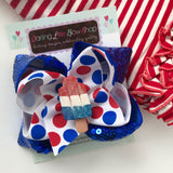 Bomb Pop bow, Popsicle Bow in sparkly red, white and blue - Darling Little Bow Shop