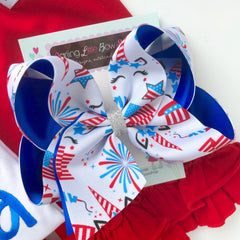 Unicorn Bow for 4th of July, unicorn hairbow in red, white and blue choose 4-5" or 6"