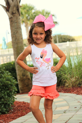 Flamingo shirt, tank top or bodysuit for girls in pink and coral - Darling Little Bow Shop