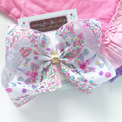 Unicorn Bow, unicorn hairbow in pastel pink, purple, blue and gold 7"