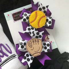 Softball Bows -- Softball Hairbow Set --  Pigtail Bow Set in your team colors