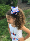 Unicorn Bow for 4th of July, unicorn hairbow in red, white and blue choose 4-5" or 6" - Darling Little Bow Shop