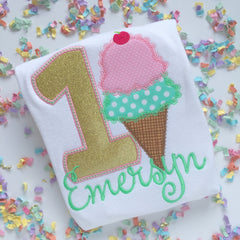 Mint Ice Cream Birthday Shirt or Bodysuit for Girls
