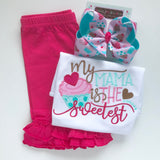 My Mama is the Sweetest Mother's Day shirt or bodysuit for girls -- cupcake theme in pink and aqua - Darling Little Bow Shop