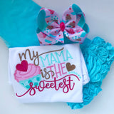 My Mama is the Sweetest Mother's Day shirt or bodysuit for girls -- cupcake theme in pink and aqua - Darling Little Bow Shop