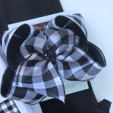 Buffalo Plaid hairbow -- 6” or 4-5" Large hairbow with optional headband -- white and black buffalo plaid - Darling Little Bow Shop