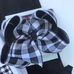 Buffalo Plaid hairbow -- 6” or 4-5" Large hairbow with optional headband -- white and black buffalo plaid