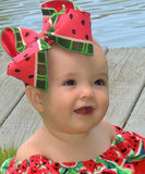 Watermelon bow -- 6-7" Large hairbow with optional headband -- red and green watermelon-- Darling Little Bow Shop - Darling Little Bow Shop