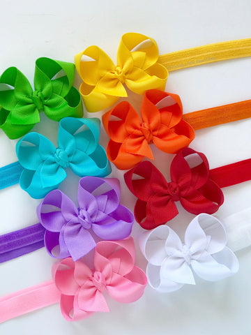 Infant Bow Headband choose 1 color -  Bow on satin elastic headband  -- basic 3", 4" , 5" or 6" bow - Darling Little Bow Shop