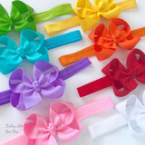 Infant Bow Headband choose 1 color -  Bow on satin elastic headband  -- basic 3", 4" , 5" or 6" bow - Darling Little Bow Shop