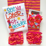 Summer Sherbert Ruffle capris - Orange and Hot Pink striped knit ruffle capris - Darling Little Bow Shop
