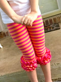 Summer Sherbert Ruffle capris - Orange and Hot Pink striped knit ruffle capris - Darling Little Bow Shop