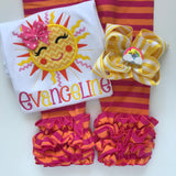 Summer Sherbert Ruffle capris - Orange and Hot Pink striped knit ruffle capris - Darling Little Bow Shop