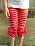 Summer Sherbert Ruffle capris - Orange and Hot Pink striped knit ruffle capris - Darling Little Bow Shop