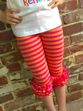 Summer Sherbert Ruffle capris - Orange and Hot Pink striped knit ruffle capris - Darling Little Bow Shop