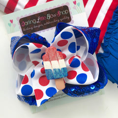 Bomb Pop bow, Popsicle Bow in sparkly red, white and blue
