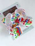 School bow, School hairbow, crayons, bookworm, School Fun, ABC 123 - choose 4-5" or 7" bow - Darling Little Bow Shop