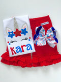 Unicorn Bow for 4th of July, unicorn hairbow in red, white and blue choose 4-5" or 6" - Darling Little Bow Shop