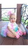 Unicorn Birthday Outfit, Pastel Rainbow Unicorn Tutu Outfit - Magical Birthday - unicorn bodysuit, leg warmers, tutu and bow - Darling Little Bow Shop