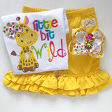 Giraffe hairbow in yellow and rainbow polka dots - 5" double bow - Darling Little Bow Shop