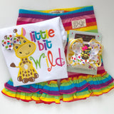 Giraffe hairbow in yellow and rainbow polka dots - 5" double bow - Darling Little Bow Shop
