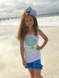 Mermaid Girls shirt, ruffle shirt, tank or bodysuit - Magical Mermaid Monogram - light blue and Lilly inspired monogram - Darling Little Bow Shop