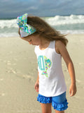 Mermaid Girls shirt, ruffle shirt, tank or bodysuit - Magical Mermaid Monogram - light blue and Lilly inspired monogram - Darling Little Bow Shop