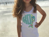 Mermaid Girls shirt, ruffle shirt, tank or bodysuit - Magical Mermaid Monogram - light blue and Lilly inspired monogram - Darling Little Bow Shop